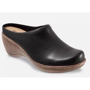 NIB Softwalk Madison Clog Black 10.5 N Narrow Leather $145 Wedge Comfort Slip On